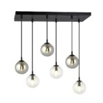 Kosmos 6 Light Pendant Lamp, Black, Grey And Clear Glass, 65cm