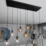 Kosmos 9 Lamp Pendant Light, Black, Amber, Clear And Grey Glass, 104cm