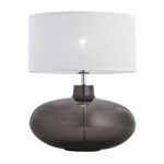 Kwana Table Lamp, Smoked Glass, White Fabric Drum Shade, 35cm Width