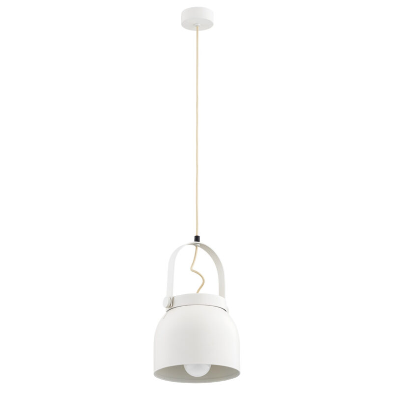 Cream white pendant light showing downward light output and bottom shade view.