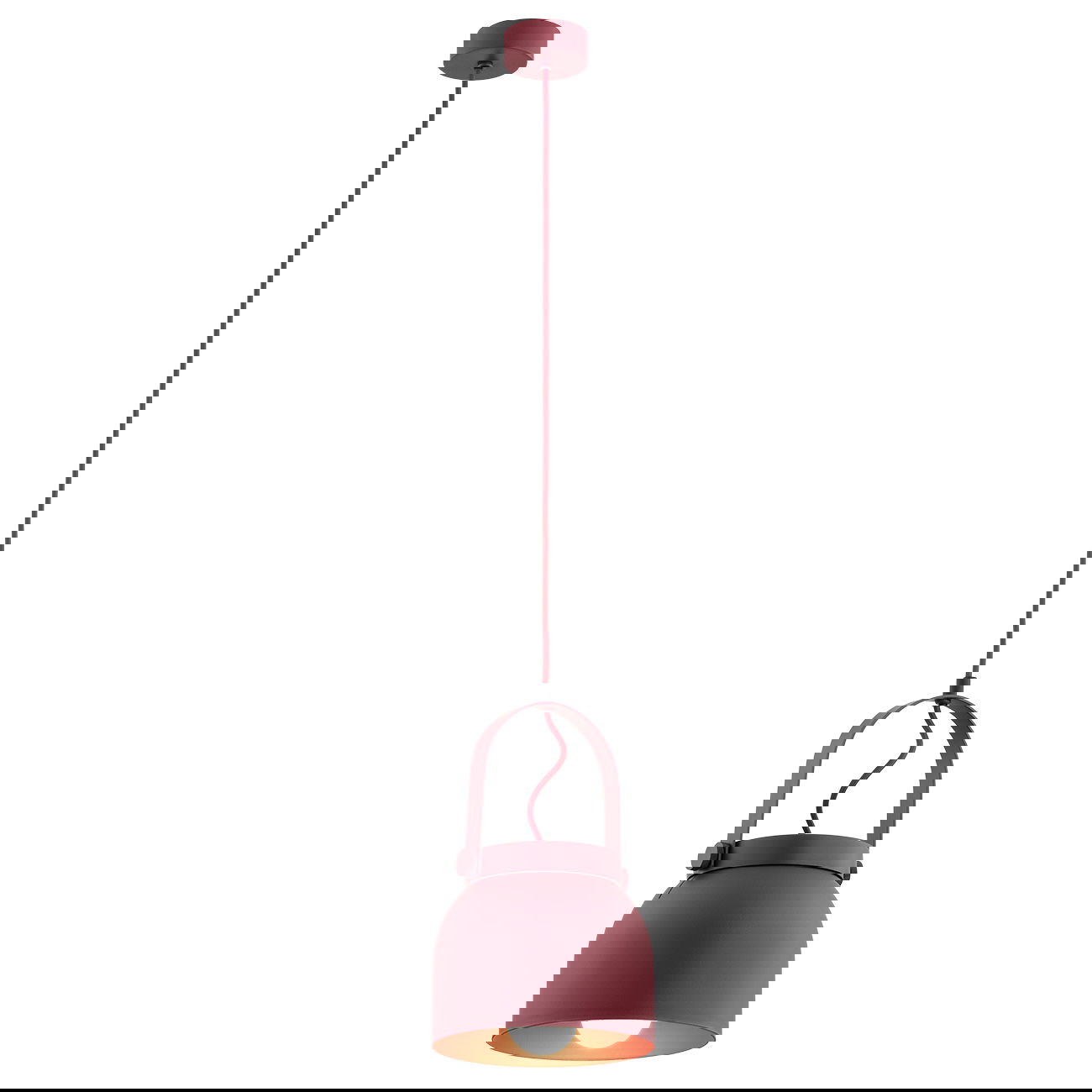 AL1A6H9T3 - Main Image - Lagano Medium Pendant Light Red Red bell-shaped pendant light with fabric cord and decorative filament bulb.