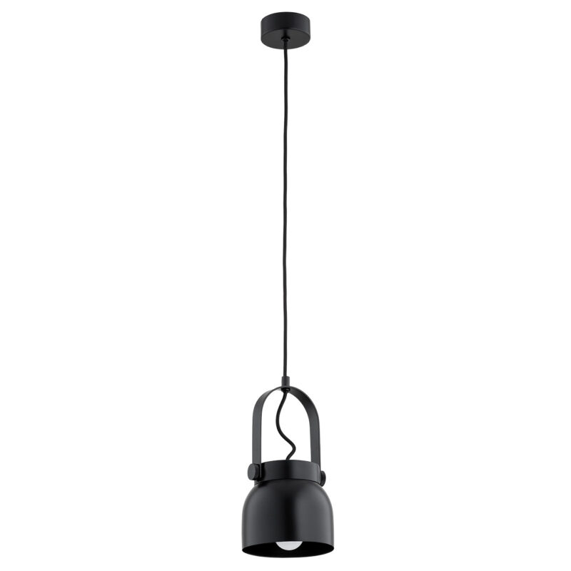 Lagano black pendant side view showing steel construction and mounting.