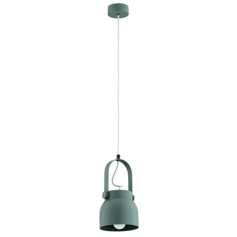 Lagano small green pendant side view showing green steel and white cable.