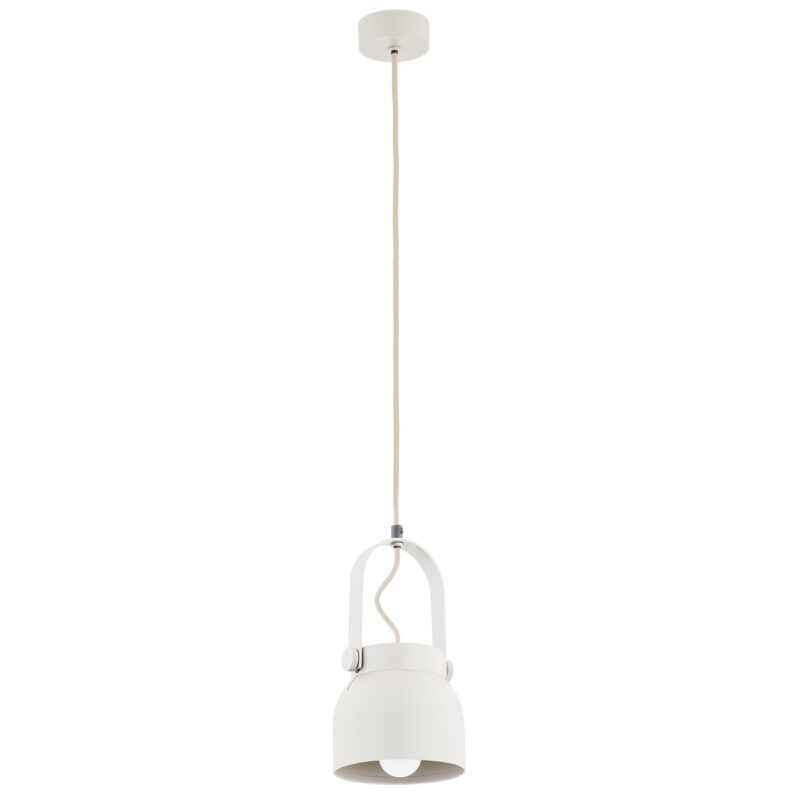 Lagano cream white pendant side view showing mounting cable and fittings.