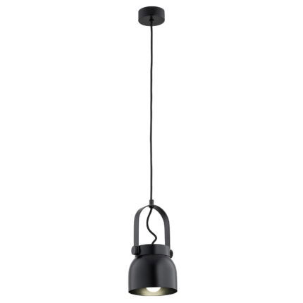 Lagano black pendant light with bell shade and black cable mount.