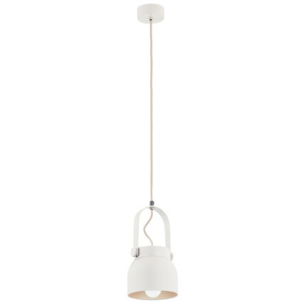 Lagano cream white pendant light with bell shade and white cable.