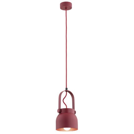 Lagano red pendant light with vibrant bell shade and matching cable.