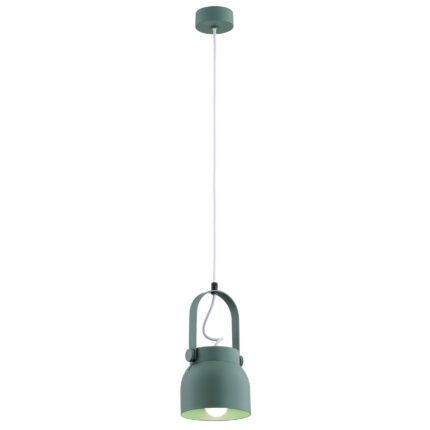 Lagano small green pendant light with bell shade and white cable.