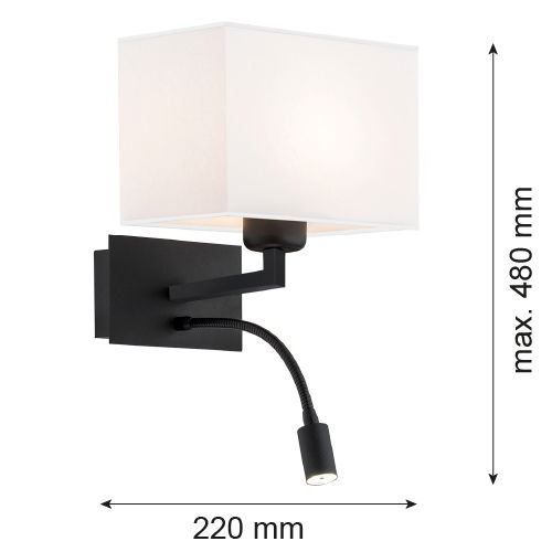 Laryi bedside wall lamp side view showing black mounting plate and adjustable LED reading light arm.