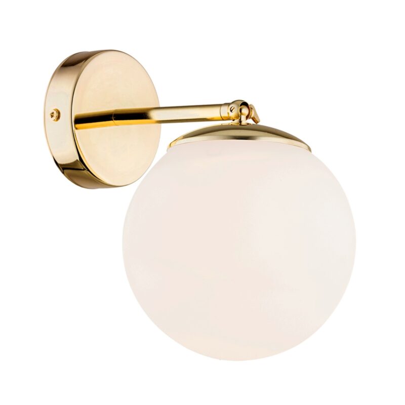 elite ip44 brass single wall lamp, opal glass, 15cm width