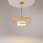 Levitation Large Brass Pendant Light, Opal Glass, Metal, 50cm Diameter