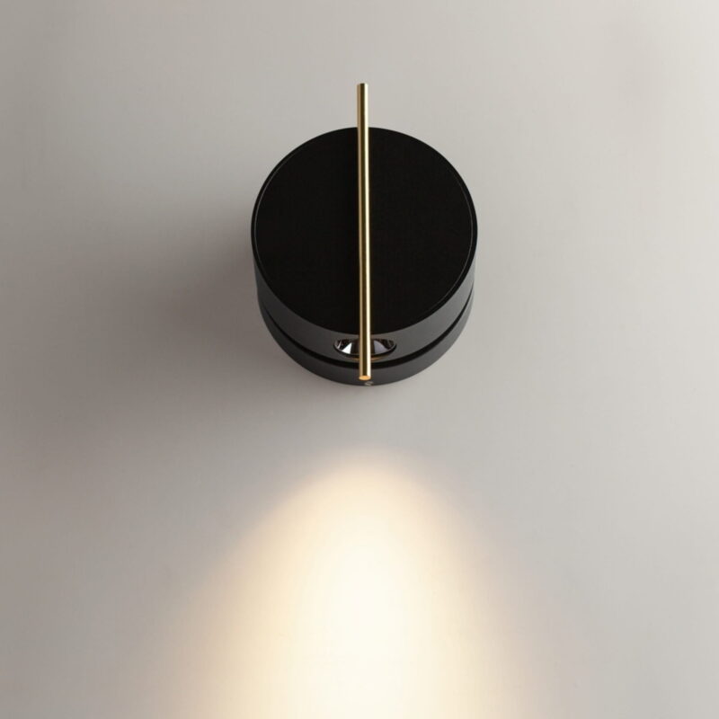 nuance black & brass reading wall lamp, adjustable, circular, 3000k led, 3w