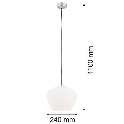 Limera medium pendant light side view showing opal glass mushroom shade and chrome ceiling mount.