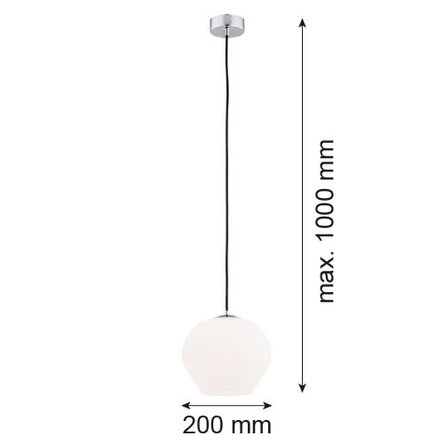 Limera small pendant light side view showing rounded opal glass shade profile and chrome mounting.