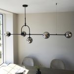 Luca Linear Pendant light, Black, Grey Glass, 162CM
