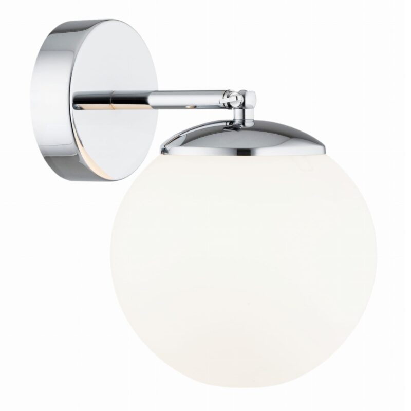 elite ip44 single wall lamp, opal glass, chrome, 15cm width
