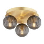 Loma Flush Ceiling Lamp, Brass, 3 Lights, Smoked Glass, 34cm