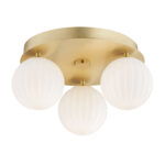 Loma Flush Ceiling Light, Brass, 3 Lamp, Opal Glass, 34cm