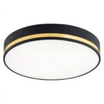 Erome Large Flush Ceiling Light, Black & Gold, 3 Lamp, 45cm Width