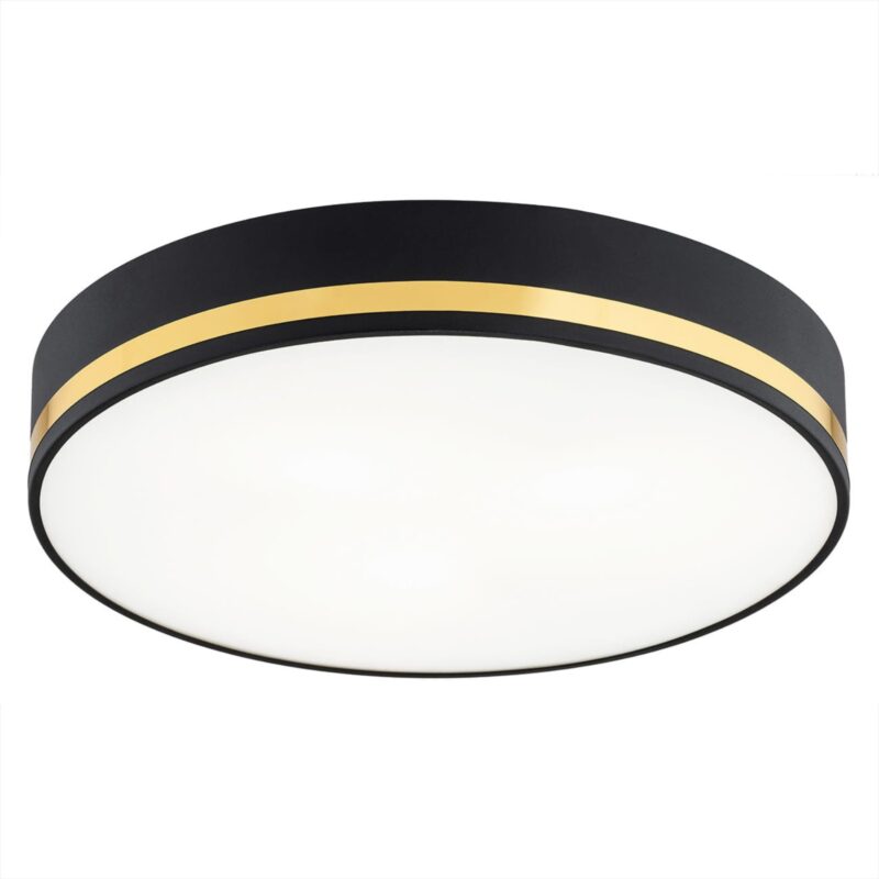 erome large flush ceiling light, black & gold, 3 lamp, 45cm width