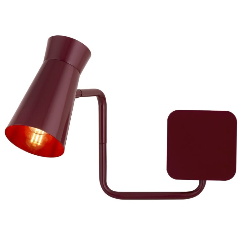 nard swivel arm wall lamp, barolo burgundy steel, 1 lamp, adjustable spotlight shade