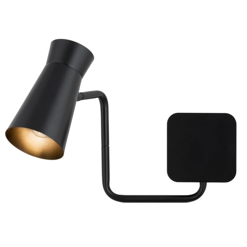 nard swivel arm wall light, black steel, 1 lamp, adjustable spotlight shade