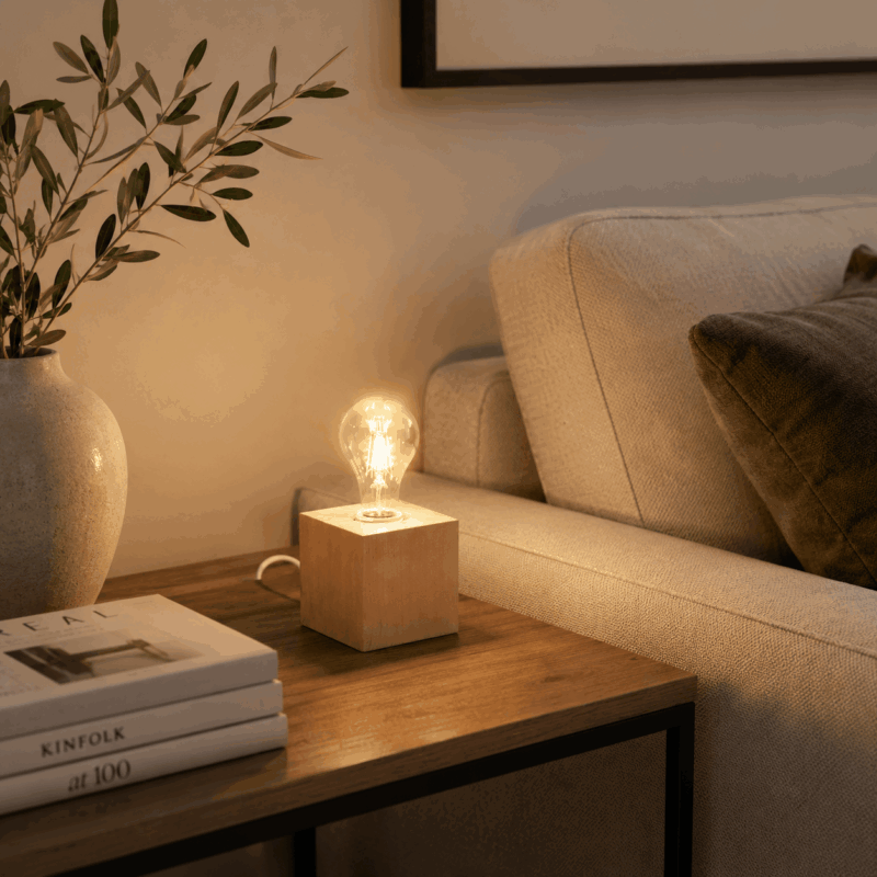 aeriz wood cube table lamp, 1 light, grey, 10cm wide