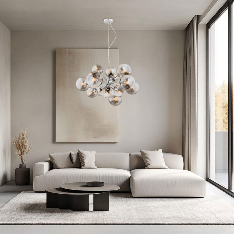 elite 15 lamp pendant light, grey glass, 87cm width