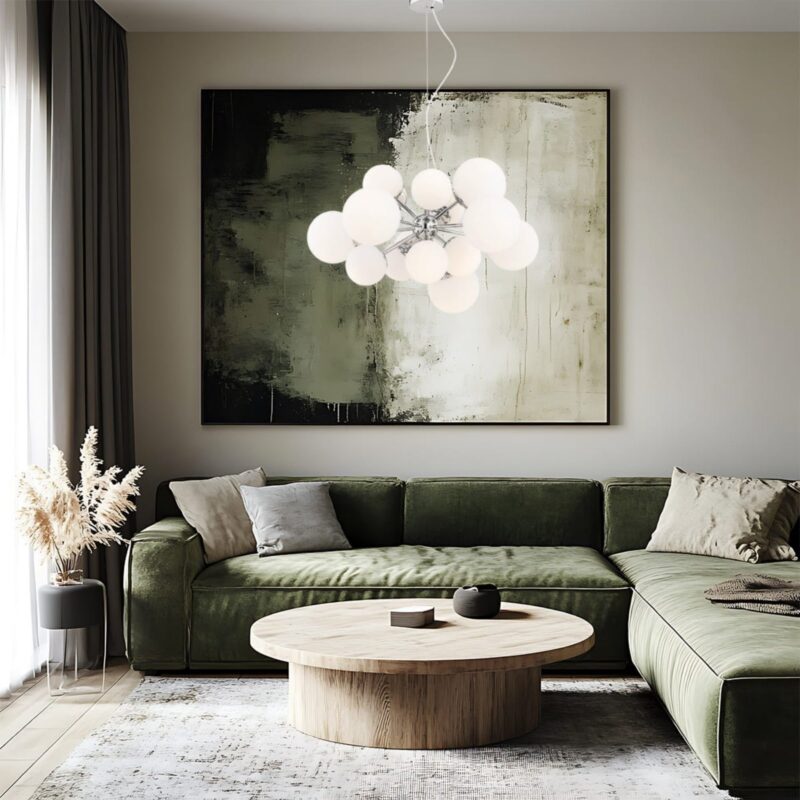 elite pendant light, 15 lamp, opal glass, chrome, 87cm width