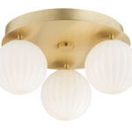 Loma Flush Ceiling Light, Brass, 3 Lamp, Opal Glass, 34cm