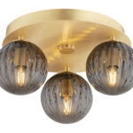 Loma Flush Ceiling Lamp, Brass, 3 Lights, Smoked Glass, 34cm