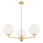Loma 3 Light Chandelier, Brass, Matt Opal Glass, 66cm
