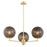 Loma 3 Light Chandelier, Brass, Smoked Glass, 66cm