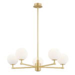 Loma 5 Lamp Chandelier, Brass, Matt Opal Glass, 68cm