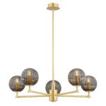 Loma 5 Light Chandelier, Brass Smoked Glass, 68cm
