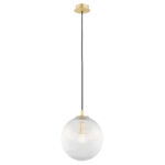Loma 1 Light Pendant Lamp, Clear Ribbed Glass, Brass, 25cm