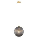 Loma Single Pendant Light, Smoked Ribbed Glass, Brass, 25cm