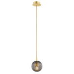 Loma Mini Pendant Light, 1 Lamp, Smoked Glass, Brass, 12cm