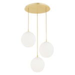 Loma 3 Lamp Pendant Light, Brass, Matt Opal Glass, 55cm