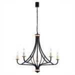 Loren 5 Light Candle Chandelier, Black & Gold Painted Steel, 70cm Wide
