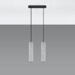 Louvo 2 Lamp Bar Concrete Pendant Light, Black Metal Suspension, 30cm Length