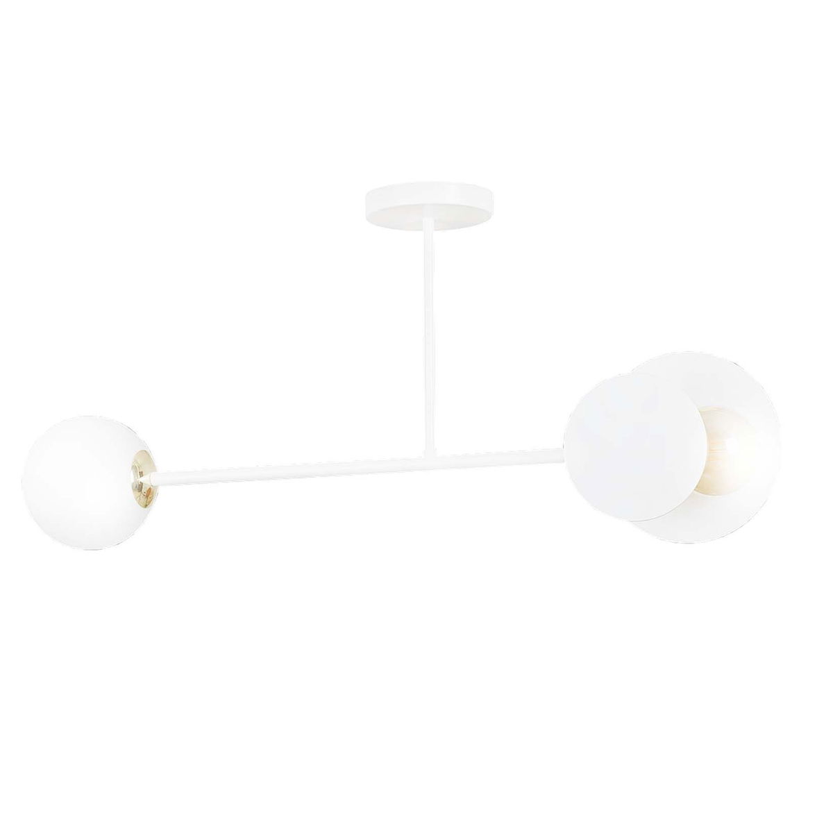EM15485 - Bottom View - Merva Ceiling Lamp, White, 2 Light Merva white ceiling lamp from underneath showing downward lighting.
