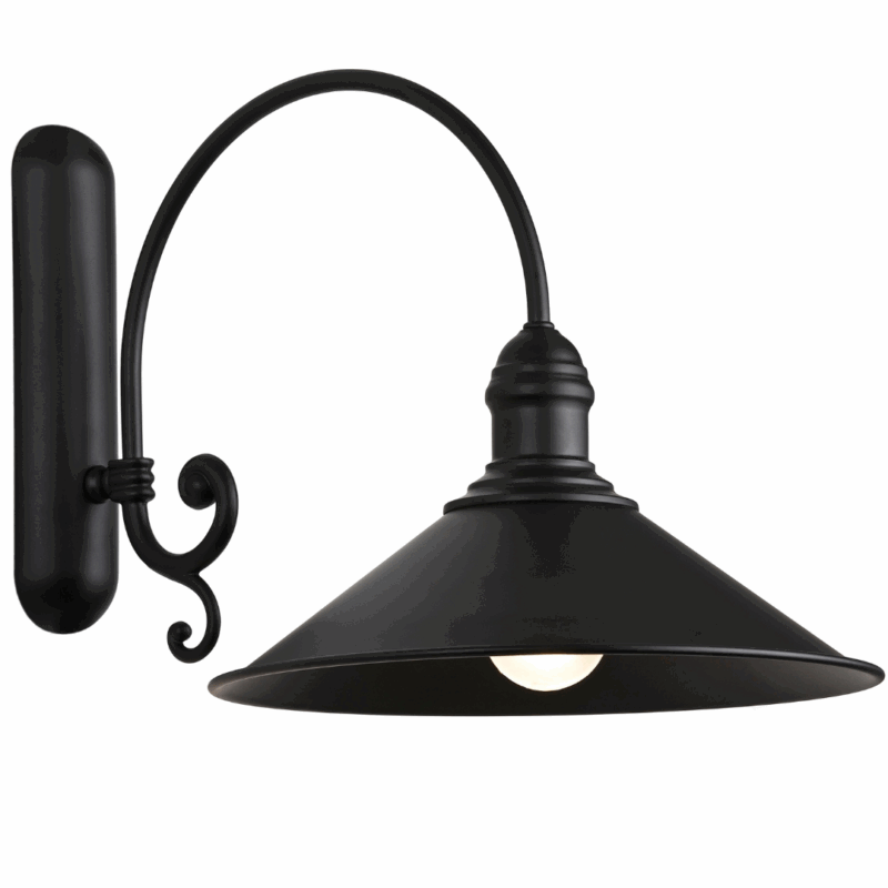 terba wall light fixture, curved arm, matt black, 1 lamp