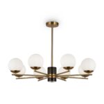 Marble 8 Light Chandelier, Brass Metal, Opal Glass, 81cm Wide