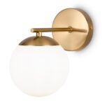 Marble Brass Wall Light, 1 Lamp, Metal, Opal Glass Shade, 21cm Wide