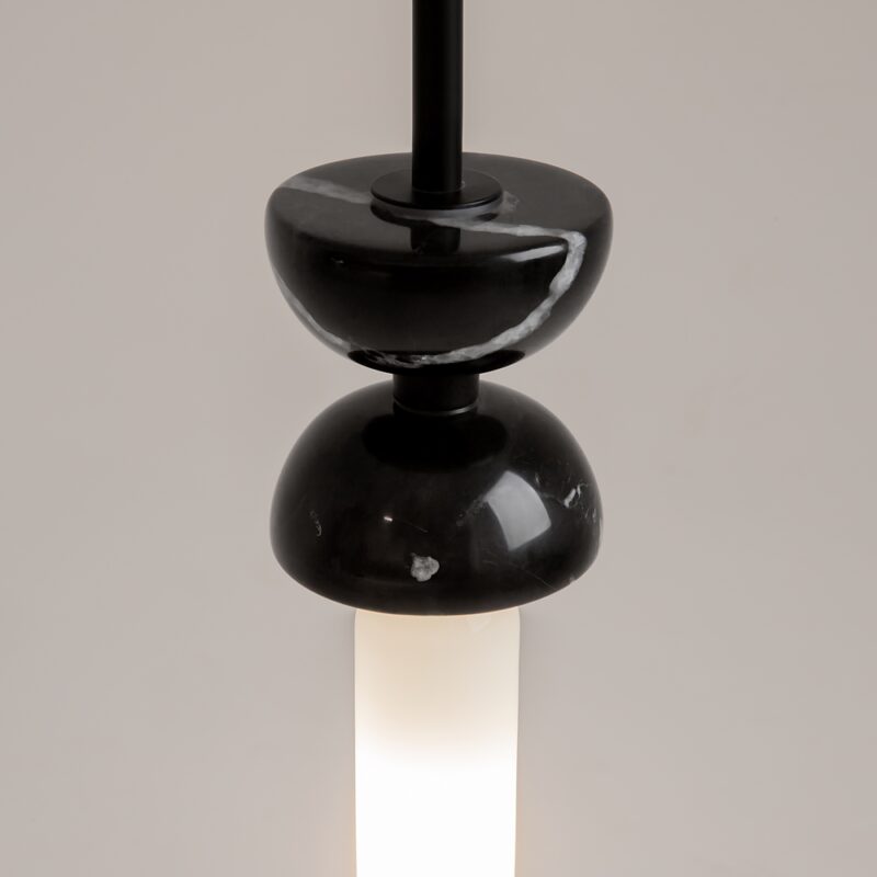 kyoto marble pendant lamp, black, white glass, 10cm diameter