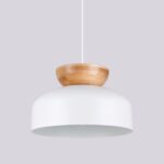 Meryn Pendant Light, White Metal & Natural Wood, 1 Lamp, 29.5cm Diameter
