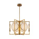 Marmo Alabaster Chandelier, 6 Light, Brass Metal, 51.7cm Diameter