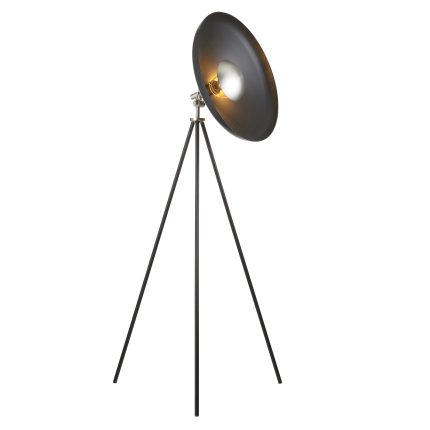 Tota Floor Lamp with Cone Shade in Matt Black and Nickel finish, illuminated.