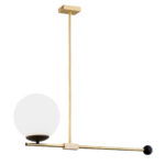 Meg Linear Pendant Lamp, Brushed Brass & Black, Opal Glass, 61.cm Wide